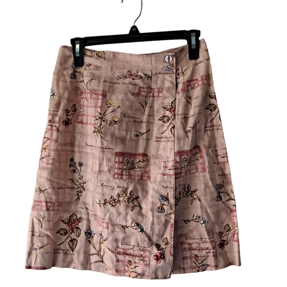 Talbots Petite Tan ,Pink & Brown Floral Wrap Mini Skirt - Size 4P